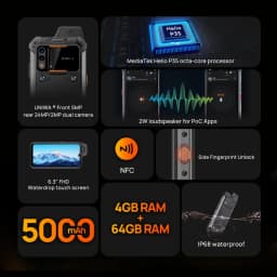 UNIWA W888 MT6765 Helio P35 Octa Core 4GB+64GB ATEX Explosion IP68 Smartphone Andriod11 6.3“ HD Screen 5000mAh NFC Mobile Phone