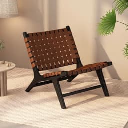Rope Woven Solid Wood Lounge Chair, Nordic Balcony Leisure Chair, Wabi-Sabi Lazy Armchair for Small Spaces and Bedroom Decor