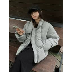 Men Unique Wrap High Collar Zip Up Padded Jacket Cropped Drawstring Hem Loose Light Quilted Coat Minimalist Streetwear Casual