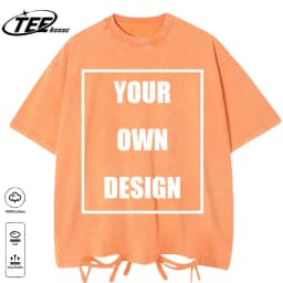 Custom Your Logo Print Summer Cool Snow Wash T-Shirt Cotton Casual Loose Short Sleeve Fashion Retro Tee Soft Couple Streetwear