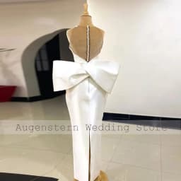 Customized Column Wedding Dress Satin Floor Length O Neck Court Wedding Gowns for Women Bride Big Bow Modern Bridal Dresses Long