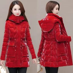 Winter New Style Women's Thickened Long Cotton Jacket Korean Version Slim Fit Washless Bright Surface down Cotton Coat Warm