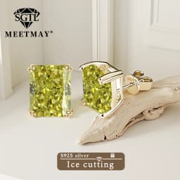 Bocarman Ice Cut Zircon Stud Earrings S925 Silver Paraiba Tanzanite Blue Mint Green Rectangular Multicolor Women Fine Jewelry