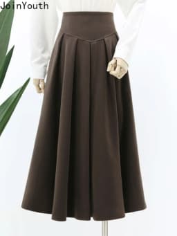 2025 Faldas Mujer De Moda Vintage Skirts for Women High Waist Solid Color Jupe Tunic A-line Saia Loose Korean Temperament Skirt