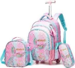 Bunnyfly Boys Rolling Backpack with Lunch Bag And Pencil Case - Wheeled Travel Trolley School Bag Stylish And Functional for Tra