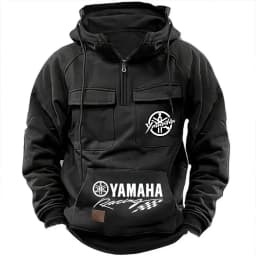2026 New Yamaha Logo Men Multi Pocket Zip Up Hooded Sweatshirt Motorcycle Racing Outdoor Sports Top