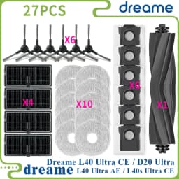 Dreame L40 Ultra AE / L40 Ultra CE / L10s Ultra CE / D20 Ultra Parts, Main Brush, Edge Brush, Cloth, Dust Bag, Filter Screen