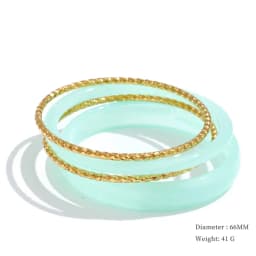 Yhpup 1Set 66mm 3 Round Circle Resin Overlay Minimalist Bracelet Bangle Set 18K Gold Plated Stainless Steel Wrist Trend Jewelry
