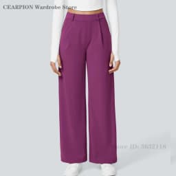 Womens Solid Color Straight Pant Loose Stretch Yoga Pants with Pockets Streetwear Outdoor Sports Pants Joggers Baggy Trousers