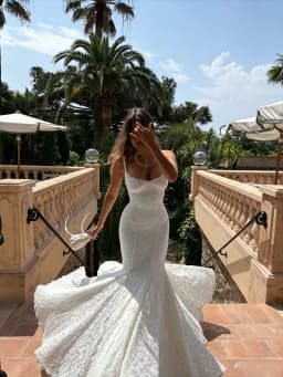 Mingmingxi Elegant Lace Mermaid Maxi Dress Spaghetti Strap Backless Evening Gown for Wedding Party Beach Vacation Dress Women