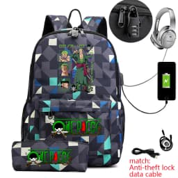 One Piece Zoro Print School Backpack Anti Theft Kids Teen Bookbag with Pencil Case
