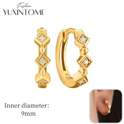 925 Sterling Silver Ear Needle Hoop Earrings Crystal Circle Small Huggie Earrings for Women Simple Females Girls Jewelry
