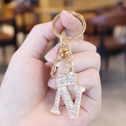 26 Initial Letter Rhinestone Keychain For Women Charm Crystal Crown Gold Plated Key Ring Bag Car Key Chains DIY Accessoreis
