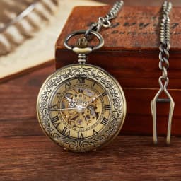 Retro Bronze Roman Digital Mechanical Pocket Watch with Automatic Chain Flip Cover Antique bronze transparent gear hollow mechan