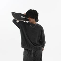 Oversize Top High Street Retro Solid Color Worn Looking Washed-out Men's and Women's Hip Hop Loose American round Neck Sweater