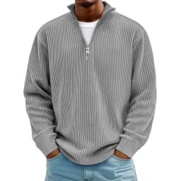 Men Stand Collar Zip Long Sleeve Loose Sweatshirts Casual Male Solid Color Pullover Jackets LRFZ-C448