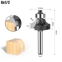 6mm Shank 1/4" Shank Corner Round Over Router Bit with Bearing Milling Cutter for Wood Woodwork Tungsten Carbide