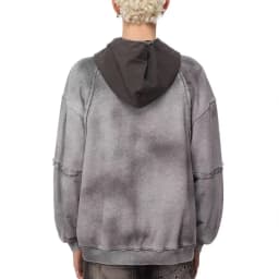 Men Vintage Washed Tie Dye Hoodie Raw Edge Patchwork Color Block Pocket Streetwear Oversized Sweatshirt