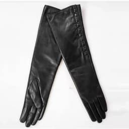 Ladies' Winter Warm Touchscreen Korean Medium-length Leather Gloves with Velvet Lining Women 45 cm Long Single-breasted Luvas