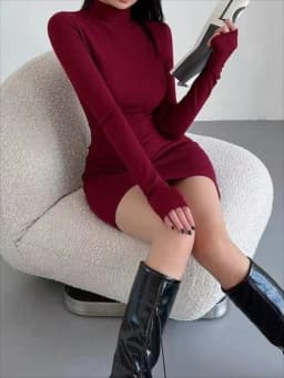 Red Half Turtleneck Mini Dress Women Y2K Long Sleeve Sexy Slim Bodycon Dress Fall Winter Ladies Streetwear Party Club Vestidos