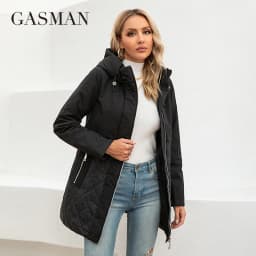GASMAN New Women Jacket Spring 2023 High-Quality Mid-Length Women Coat Stitching Hooded Design Windproof Casual parkas 8226