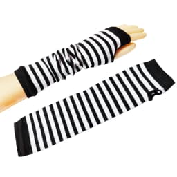Men Women's Summer Winter Long Knitted Stripe Hip-Hop Emo Gothic Lolita Black Fingerless Gloves Girls Boys Arm Warmers Gloves