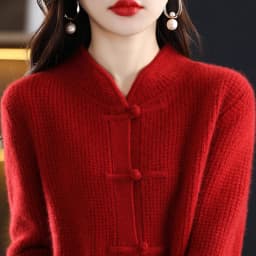 100% Pure Wool Cardigan Casual Knitted Half-high Collar Women China Knot Buckle Sweater Knitted Autumn Winter Cashmere Jacket