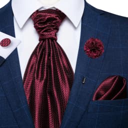 Classic Wedding Ascot Tie For Men Yellow Gold Red Paisley Floral Scarf Neck Tie Brooch Pin Set Cravat Ascot Tie For Banquet