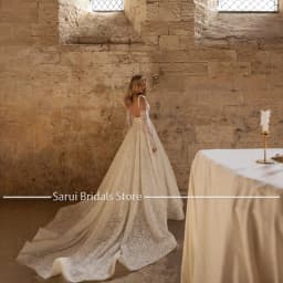 Elegant Square Collar Straples Lace Pleated Wedding Dress Customized A-line Backless Court Bridal Party Gowns Vestidos De Novia