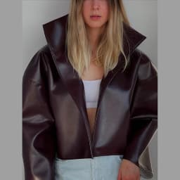 Women Waist Cinching Leather Jacket Solid Stand Neck Zipper Pocket Loose Jackets Lady New Vintage Fashion Street Outwear 2026