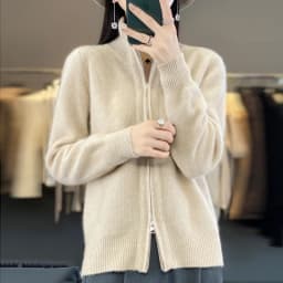 Autumn And Winter New Thick Two-Way Zipper Wool Cardigan Women's Loose Casual Sweater Solid Color Knitted Cashmere Coat