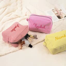 Personalized Striped Makeup Bag Custom Name Embroidery Cosmetic Pouch Travel Toiletry Organizer Gift for Women Girls Bridesmaid