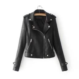 Slim Fit Motorcycle Pure Color Leather Jacket Short Outerwear Women's Korean Style Fashionable Autumn Winter Coat