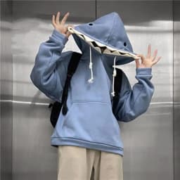Autumn Winter Fun Shark Patch Hooded Hoodies Men Sport Casual Loose Trendy Couple's Pullover Hoodies