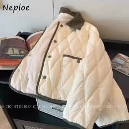 Neploe 2026 New Korea Turn-down Collar England Parkas Panelled Plaid Small Fragrance Coat Women All-match Literary Exquisite Top