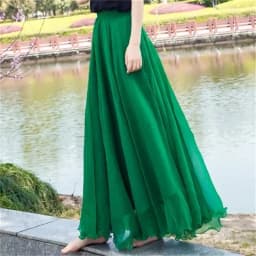 High-grade Double Layer Skirts Spring Summer Elastic High Waist Large Swing Gauze Chiffon Skirt A-line Pleated Long Beach Skirt