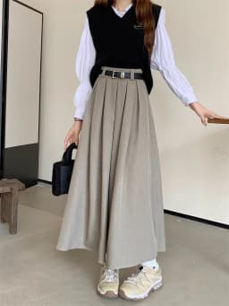 2026 New Korean Skirt Women Solid Color Versatile Mid-length Pleated Skirt Large Swing Type Skirt Female Long Skirts for Women