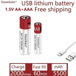 New AA+AAA high-capacity 5500mAh rechargeable lithium-ion battery AA 1.5V USB fast charging lithium-ion battery