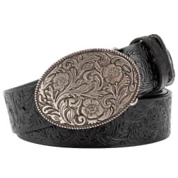 Tang Grass Pattern Embossed Leather Belt Fashion for Men Youth