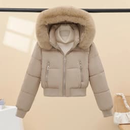 Korean Style Short down Cotton Jacket Women's Thickened Hooded Coat Small Size Fashionable Big Fur Collar Winter Outerwear