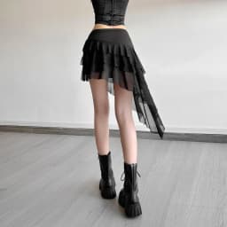 26SS Punk Lace Stitching Design Irregular Lace-up Skirt Women