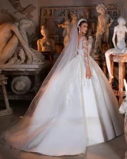Customized New Elegant Satin Bride Dress with Illusion Sleeves Beaded Appliques Ballgown Bridal Gown Vestidos De Novia