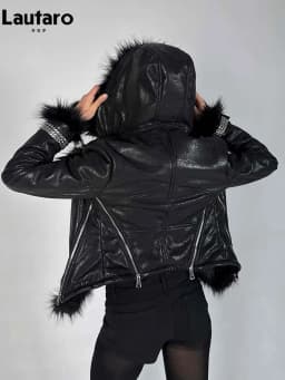 Lautaro Autumn Winter Short Black Thick Warm Soft Shaggy Faux Sheepskin Coat Women Luxury Designer Clothes Fluffy Jacket 2026