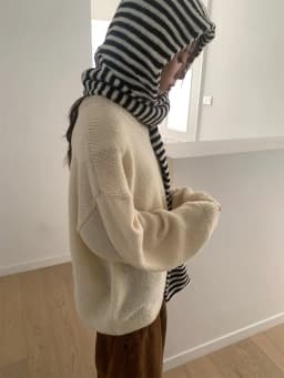 Winter Warm Windproof Striped Hat Scarf Integrated Cycling Women's Style New Arrival Korean Atmosphere Feel Hat Scarf Neck Wa...