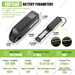 EBike Battery 48V 52V 36V Hailong 30A BMS Electric Bicycle Downtube Lithium Battery Pack For 1500W 1000W 750W 500W 250W Motor