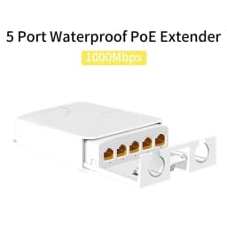 5 Port Waterproof POE Extender 4 Port Repeater 100/1000Mbps Outdoor Network IP55 VLAN 44-57V for POE Camera Wierless AP