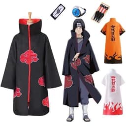 Anime Akatsuki Cosplay Costume Red Cloud Robe with Necklace Headband Ring Set for Role Play Adult Game Costume