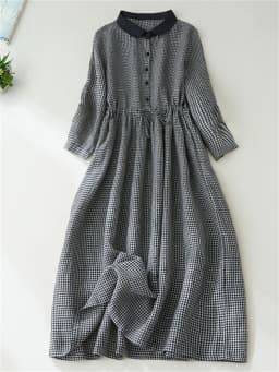 2026 Patchwork Fashion Black White Plaid Autumn Dresses Office Lady Work Dress Japanese Style Women Spring Casual Long Clothing