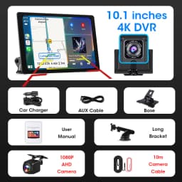 Jansite 10.1'' 4K Dashcam 4:3 Large Screen Carplay Android Auto DVR Car Intelligent Systems Multimedia Video Player Stereo Radio