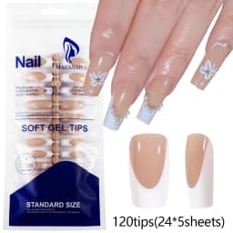 150Pcs/set White French Gel Nail Tips Medium Almond Nude Pink Press On Nail French Tips Matte/Glossy Frosted Soft Gel Nail Tips